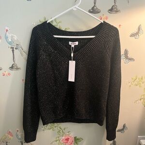 525 Metallic Black V-Neck Sweater